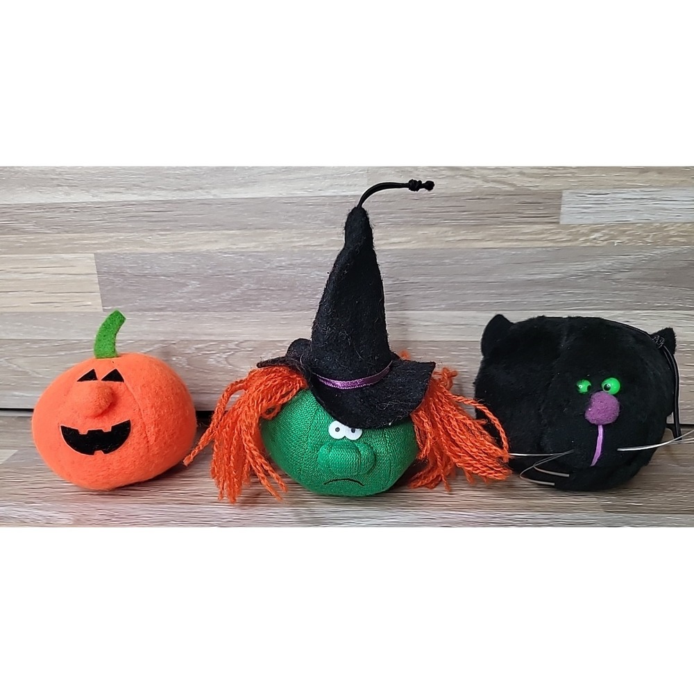 3 Rare Hallmark Ornament 1980's Halloween Bouncing Boo Buddies Witch Cat Pumpkin